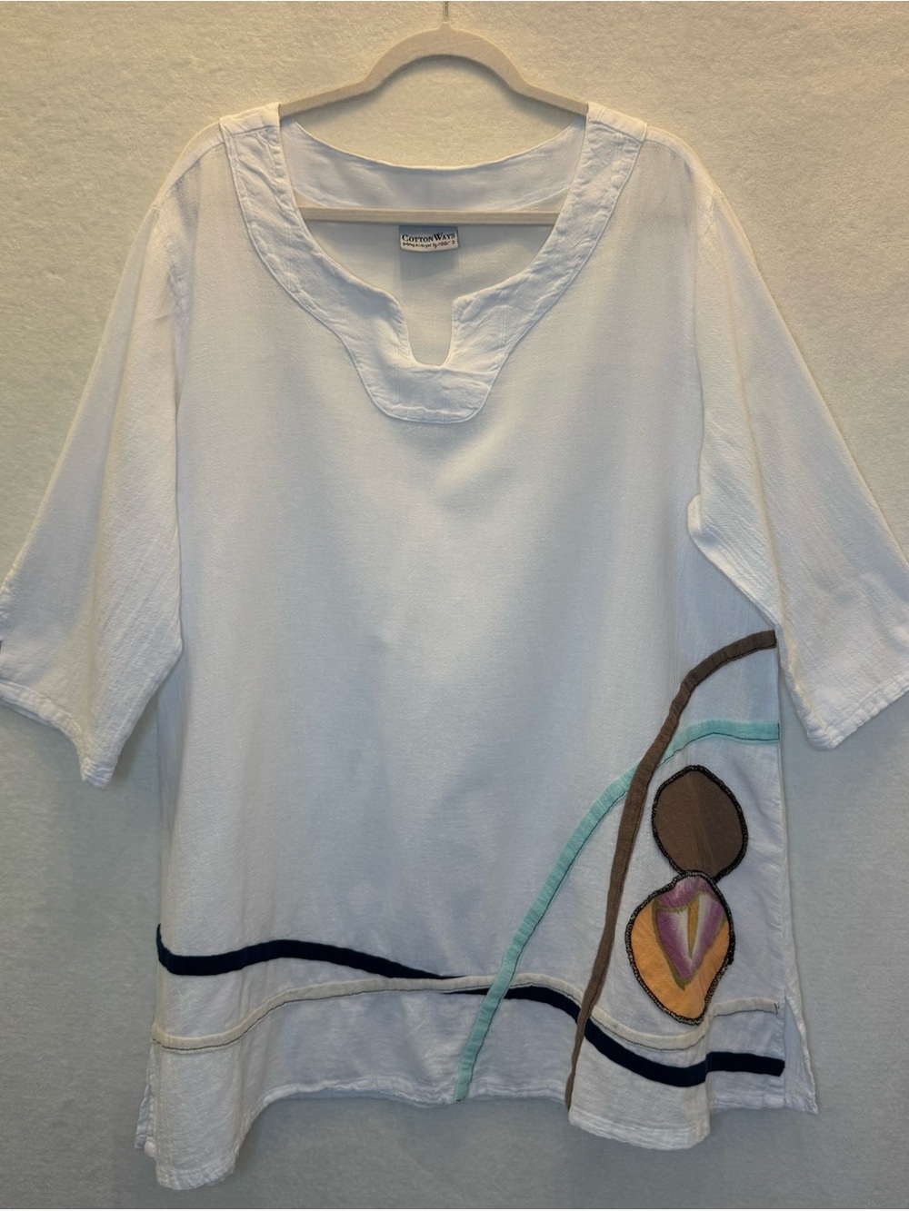Cotton Ways Wearable Art Tunic Top Unique 100 % Cotton Gauze Lagenlook Boho Sz 3